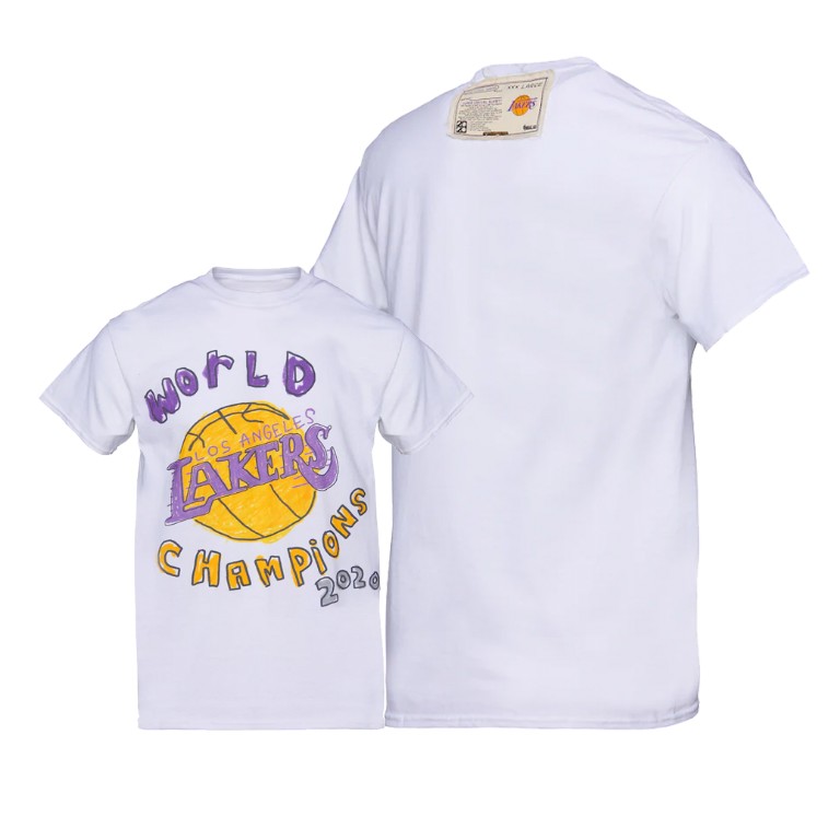 Men's Los Angeles Lakers NBA 2020 Cartoon Finals Champions White Basketball T-Shirt WGO6583EL